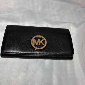 Michael Kors Black Fulton Continental Flap Pebbled Leather Wallet
